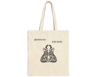 Wolf Spirit Illustration Tote Bag | Humility Loyalty text, Tribal Animal Design