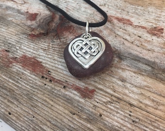 Celtic Knot Beach Pebble  Pendant Necklace