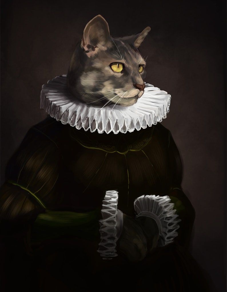 Cat Animal Print Renaissance Victorian Baroque Art Etsy