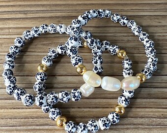 White & blue porcelain bracelet stack