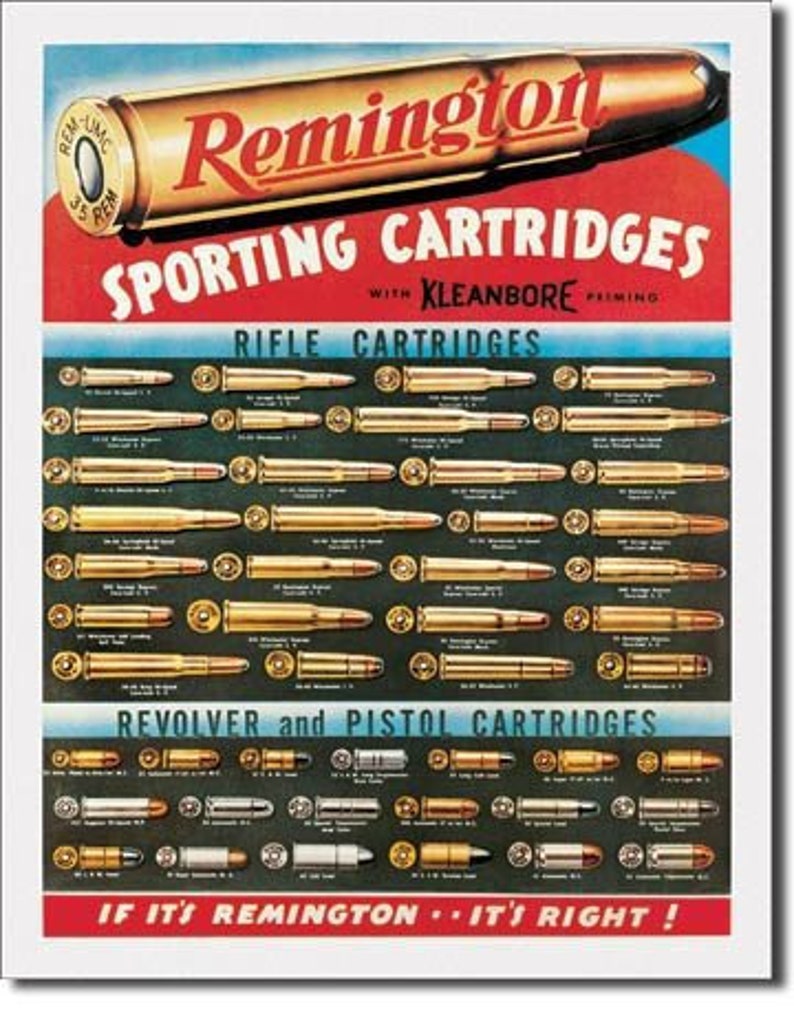 Remington Rifle Cartridges Metal 16&quot; x 12&quot; Ammo Pistol Deer Hunting Man Cave Gun Collectibles Collectible Gas &amp; Oil Advertising