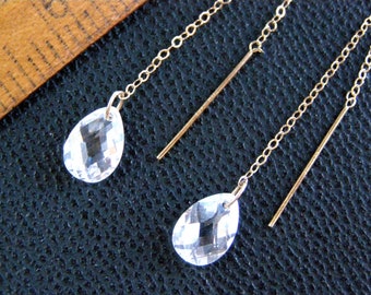 Classic JCM Jacmel Mauritius Sterling Silver Lever Back Pierced CZ Solitaire Drop Earrings MIB