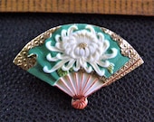vintage toshikane porcelain fan pin toshikane chrysanthemum lotus flower fan marked japan pin brooch not button toshikane jewelry gift her