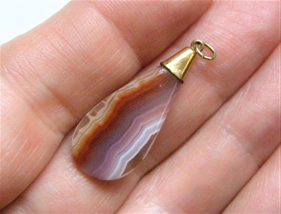 Victorian gold filled banded agate pendant vintag… - image 1