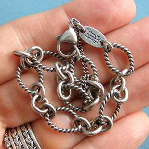 vintage James Avery sterling charm bracelet retired twisted rope cable link starter 6 3/4&quot; charm bracelet Avery jewelry birthday gift her