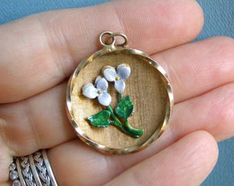rare vintage Wells gold filled enamel iris flower charm mid century 3D enamel gold charm fob for bracelet or pendant birthday gift her