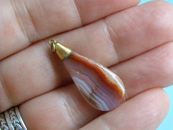 Victorian gold filled banded agate pendant vintag… - image 8