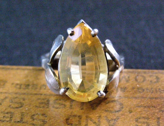 vintage mexico sterling citrine ring modernist me… - image 1