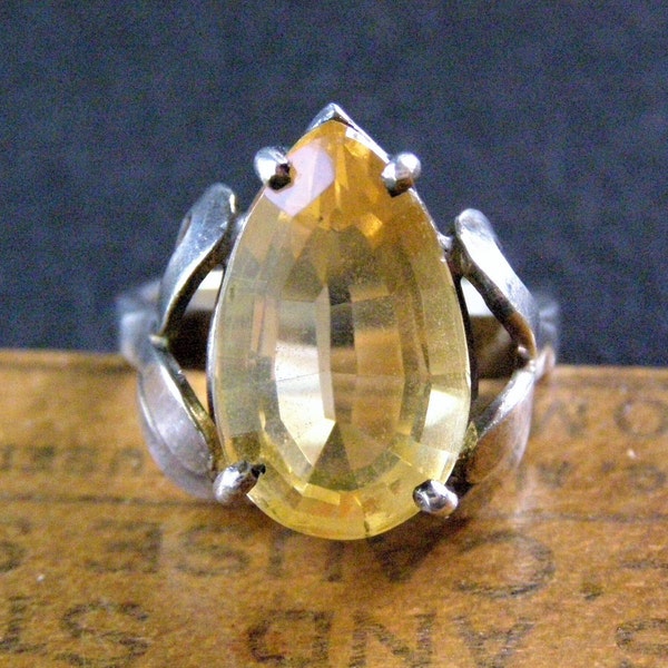 vintage mexico sterling citrine ring modernist mexican sterling citrine jewelry size 7 1/2 gemstone ring birthday gift for him for her