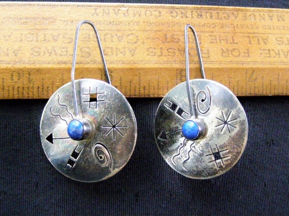 vintage sterling lapis petroglyph earrings native… - image 1