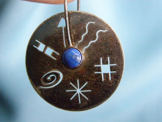 vintage sterling lapis petroglyph earrings native… - image 3