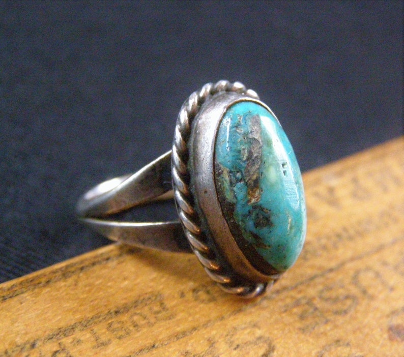 vintage old pawn navajo turquoise sterling ring silver turquoise native american jewelry size 3 pinky ring southwestern jewelry ring him her