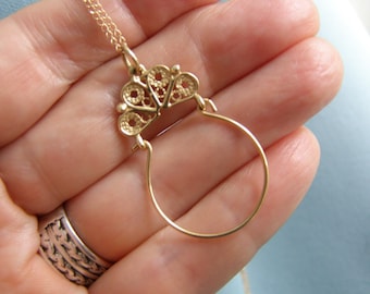 Vintage 14k Gold Charm Holder Pendant, filigree pendant only
