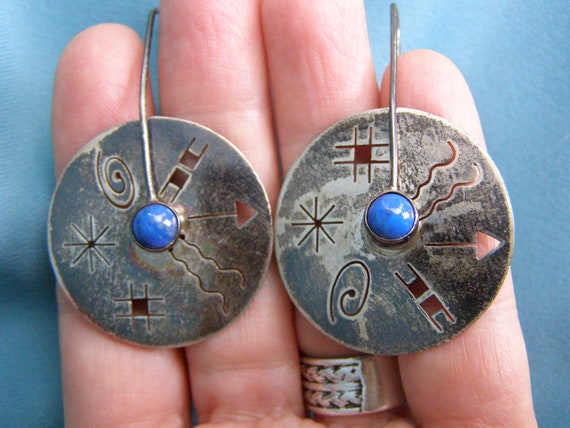vintage sterling lapis petroglyph earrings native… - image 7