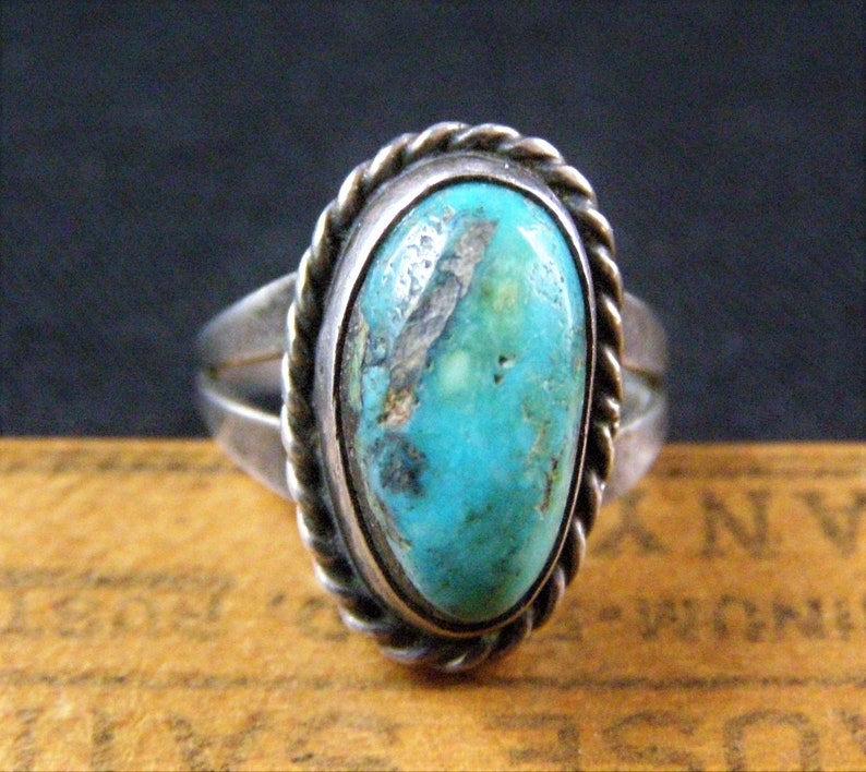 vintage old pawn navajo turquoise sterling ring silver turquoise native american jewelry size 3 pinky ring southwestern jewelry ring him her
