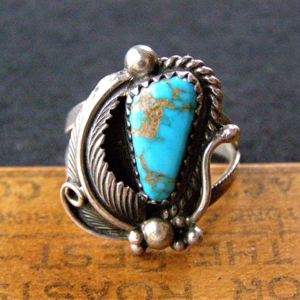 vintage navajo Milton Tsosie sterling turquoise ring signed MT royston turquoise ring native american size 8 ring jewelry gift for him her