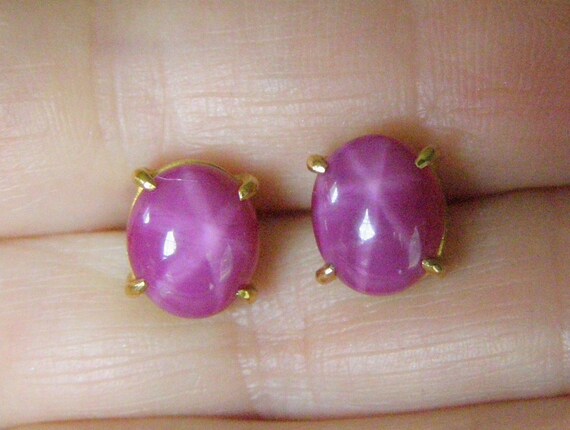 Vintage 14k Gold Pink Star Sapphire Earrings 1970s Estate Jewelry