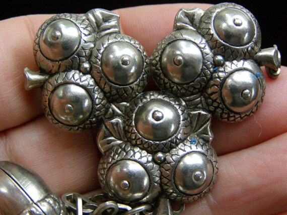 vintage acorn silver pot metal pin multi dangle b… - image 6