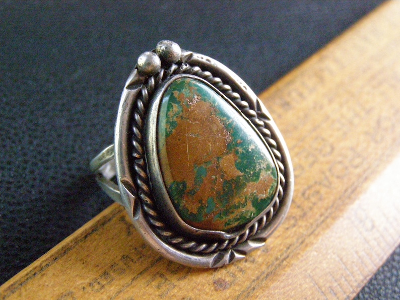 vintage old pawn navajo green turquoise ring size 7 natural royston turquoise native american sterling silver southwestern mens ring gift
