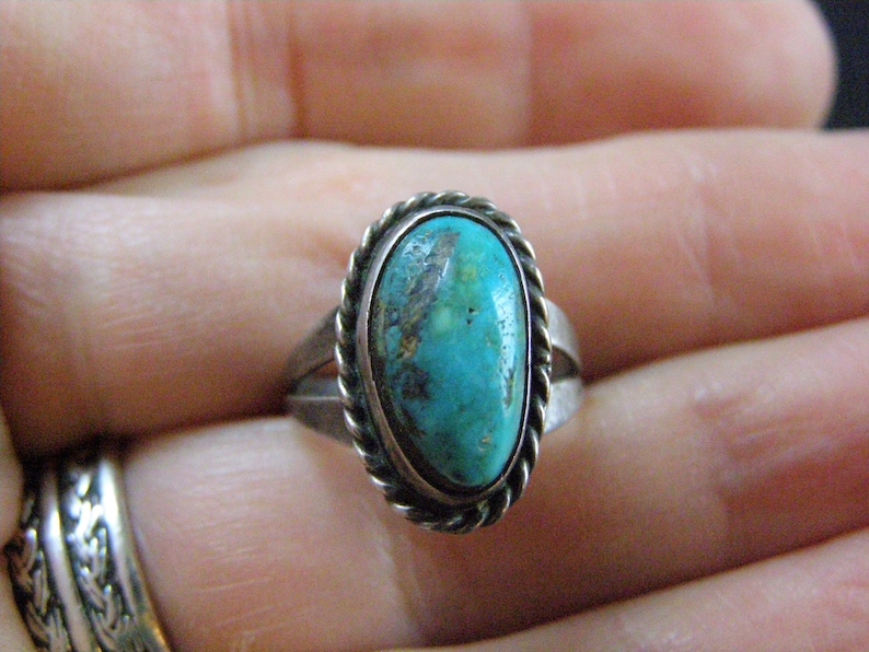vintage old pawn navajo turquoise sterling ring silver turquoise native american jewelry size 3 pinky ring southwestern jewelry ring him her