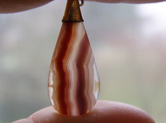 Victorian gold filled banded agate pendant vintag… - image 5