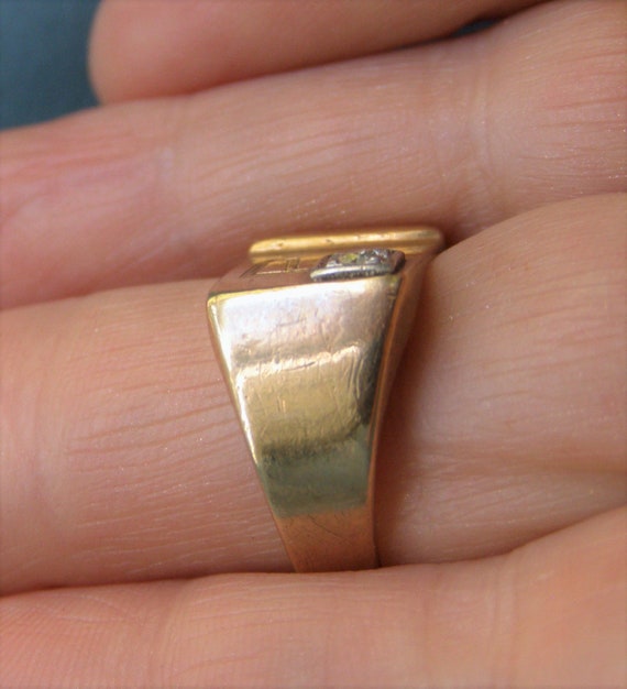 vintage 10k gold diamond signet ring letter R sig… - image 9