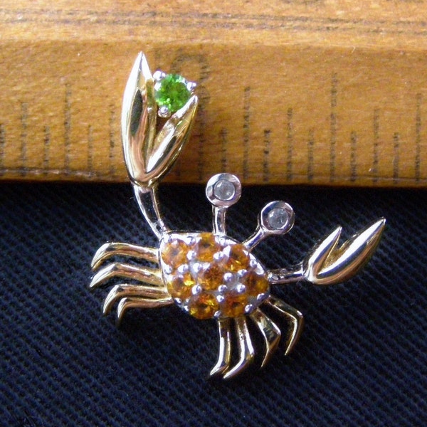 vintage gold sterling gemstone crab pendant gold on sterling citrine cz peridot astrology cancer zodiac sign crab pendant gift for her