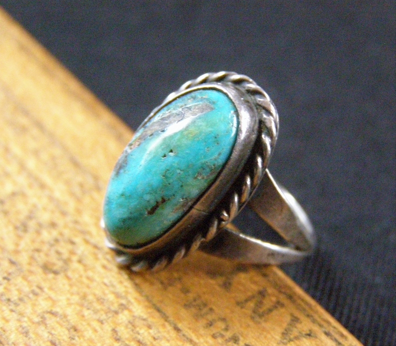 vintage old pawn navajo turquoise sterling ring silver turquoise native american jewelry size 3 pinky ring southwestern jewelry ring him her