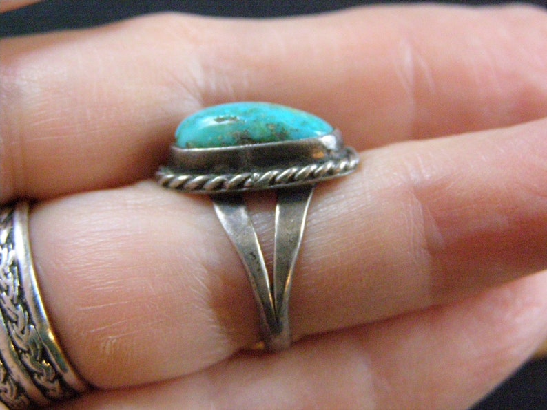 vintage old pawn navajo turquoise sterling ring silver turquoise native american jewelry size 3 pinky ring southwestern jewelry ring him her