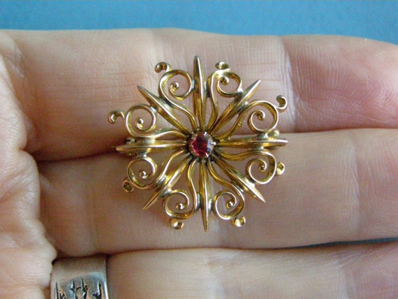 vintage victorian 10k gold ruby starburst pin pen… - image 8