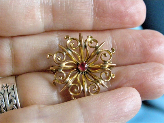 vintage victorian 10k gold ruby starburst pin pen… - image 6