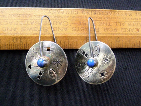 vintage sterling lapis petroglyph earrings native… - image 8