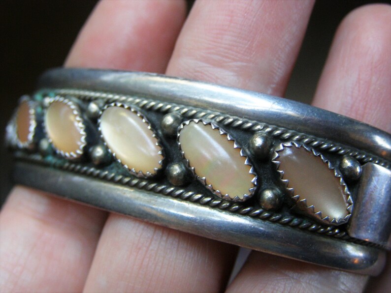 Vintage navajo james shay sterling pearl cuff bracelet silver Etsy