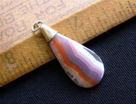 Victorian gold filled banded agate pendant vintag… - image 3