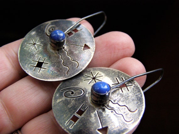 vintage sterling lapis petroglyph earrings native… - image 4