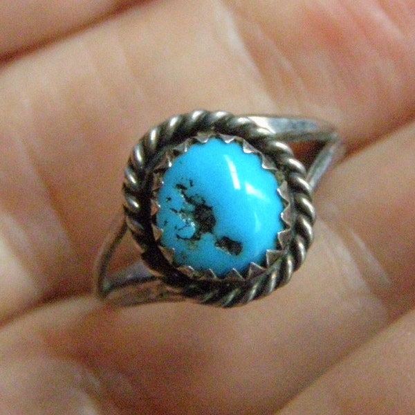 vintage Navajo sterling turquoise ring native american turquoise sterling southwestern old pawn jewelry size 4 ring gift for him her