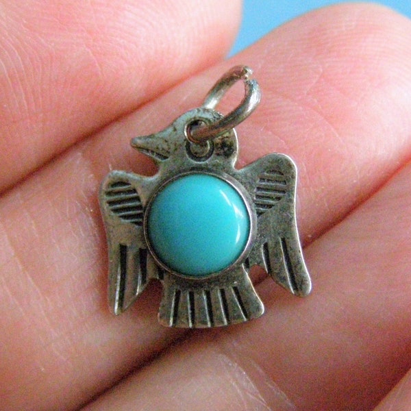 vintage 1930s turquoise thunderbird sterling charm pendant Pacific Jewelry Co. signed JP eagle thunderbird jewelry charm pendant gift