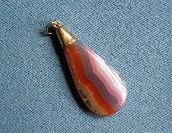 Victorian gold filled banded agate pendant vintag… - image 2