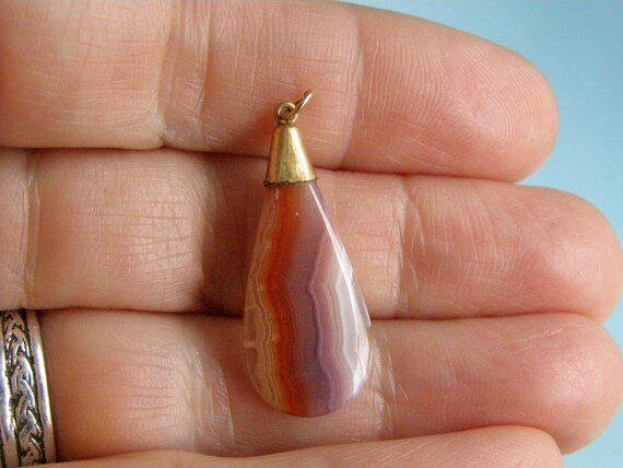 Victorian gold filled banded agate pendant vintag… - image 4