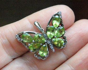 vintage sterling Peridot butterfly pendant designer signed sterling peridot & CZ butterfly insect jewelry bug moth mothers day gift for her