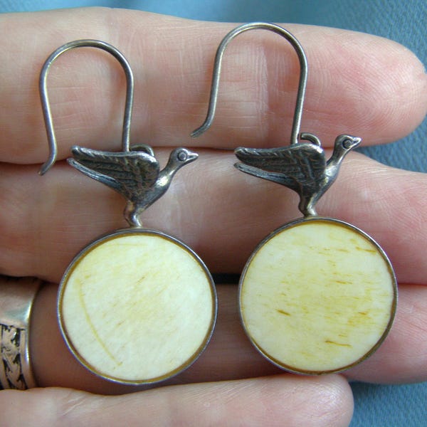 Vintage Sterling Bird Swallows Modernist Drop Earrings, Estate Jewelry