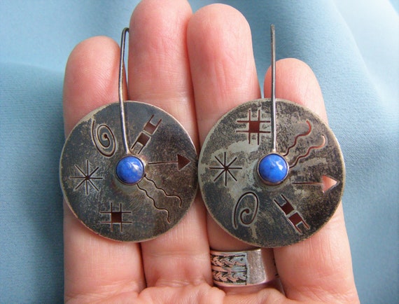 vintage sterling lapis petroglyph earrings native… - image 9