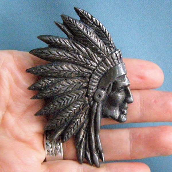 art nouveau sterling native american Indian chief pin vintage unger bros brothers sterling southwestern jewelry pin brooch gift for him her