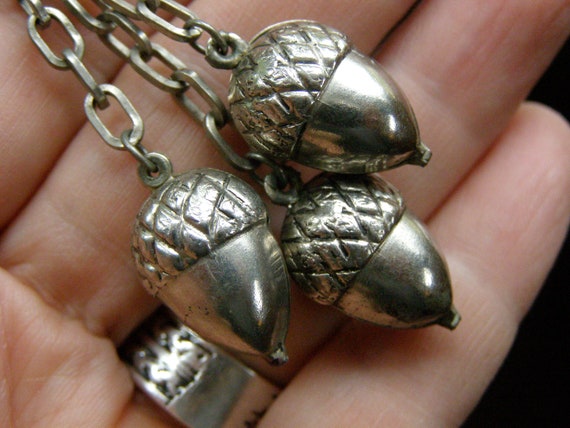vintage acorn silver pot metal pin multi dangle b… - image 5
