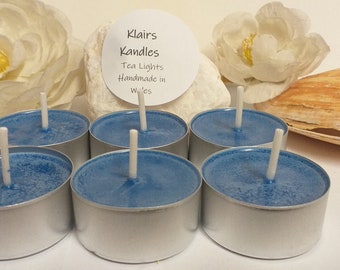 Blue Soy Wax Tea Lights: Handmade in Wales, Unscented, Pack of 6