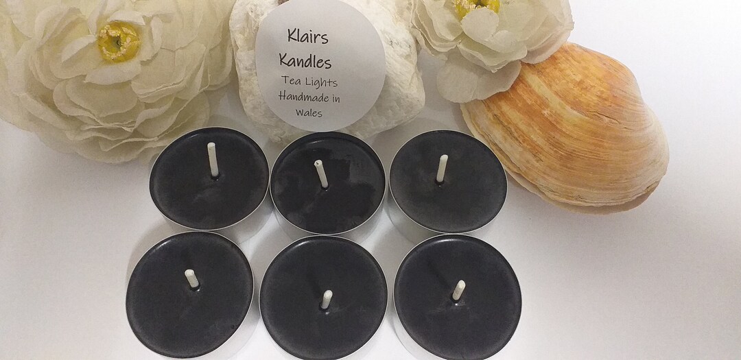 BLACK TEA LIGHTS Pack of 6 Unscented Tea Lights, Natural Soy Wax