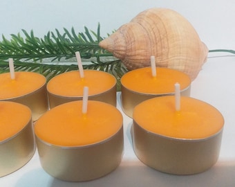 Orange Tea Lights, Natural Soy Wax, Handmade in Wales (Pack of 6)