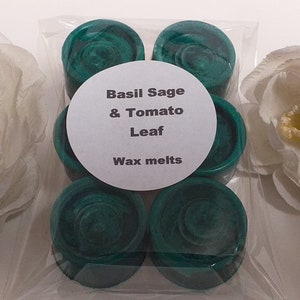 BASIL SAGE & TOMATO leaf scented wax melts, handmade in Wales by Klairs Kandles, natural soy wax