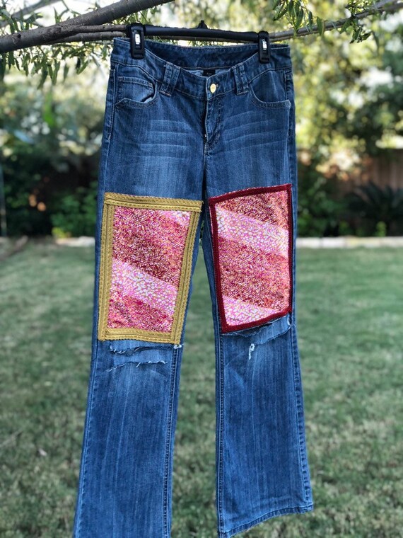 jeans with different patches