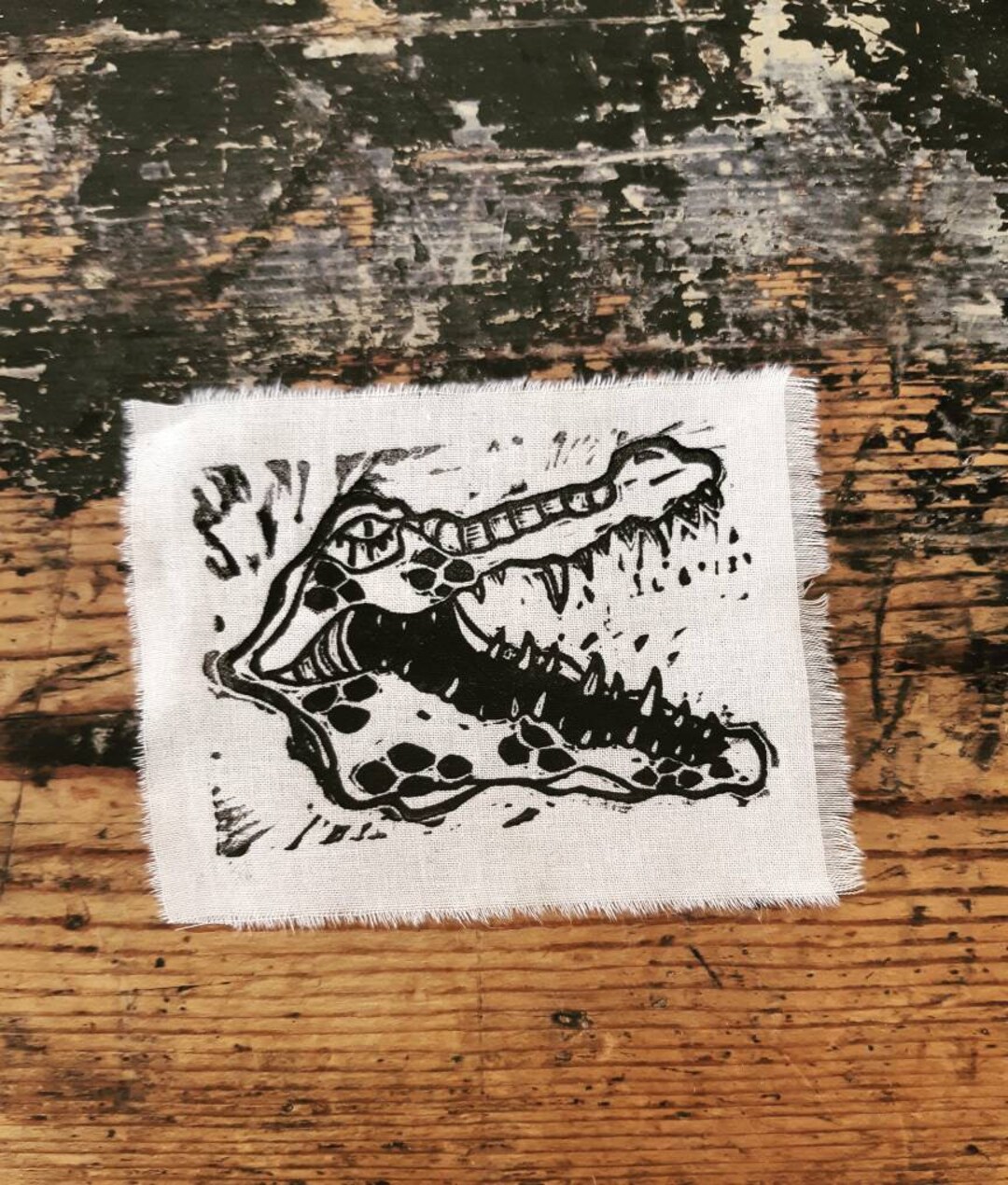 The Crocodile Patch Linocut Art Printedpatch Print - Etsy